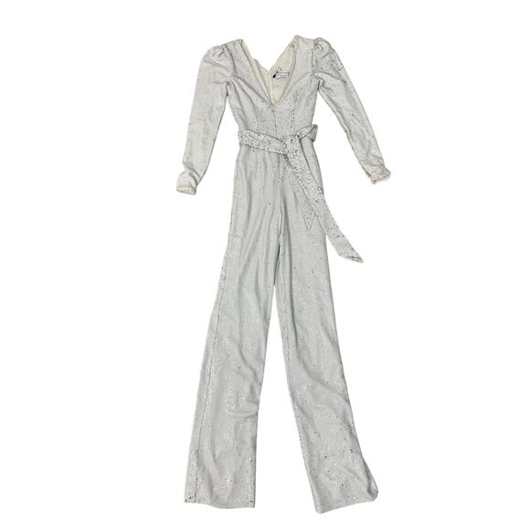 Dress the Population Jumpsuit White & Silver Sequin Long Sleeve - Picture 11 of 12